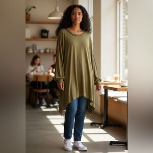Free People We The Free Oversized Dolman Sleeve Shirt, Olive Green, Size Large